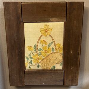 Vintage Cottage Core Floral Embroidered Handemade Wall Art with Wooden Frame
